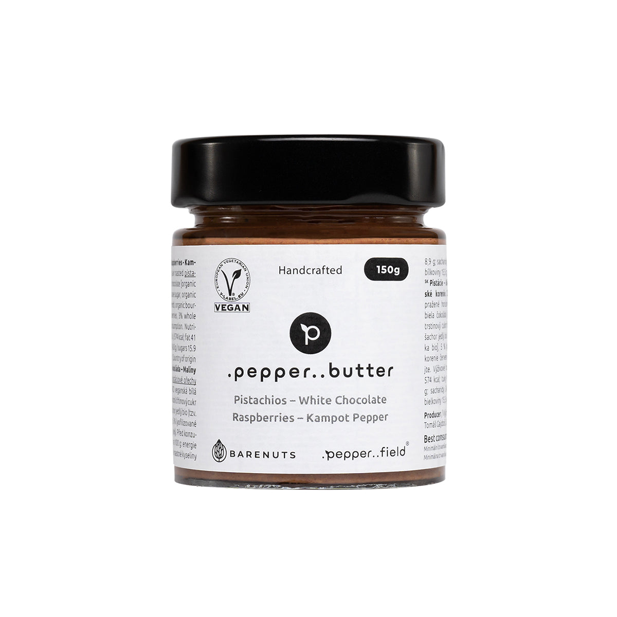 Pistachio butter with white chocolate, raspberries, and Kampot m pepper 150 g