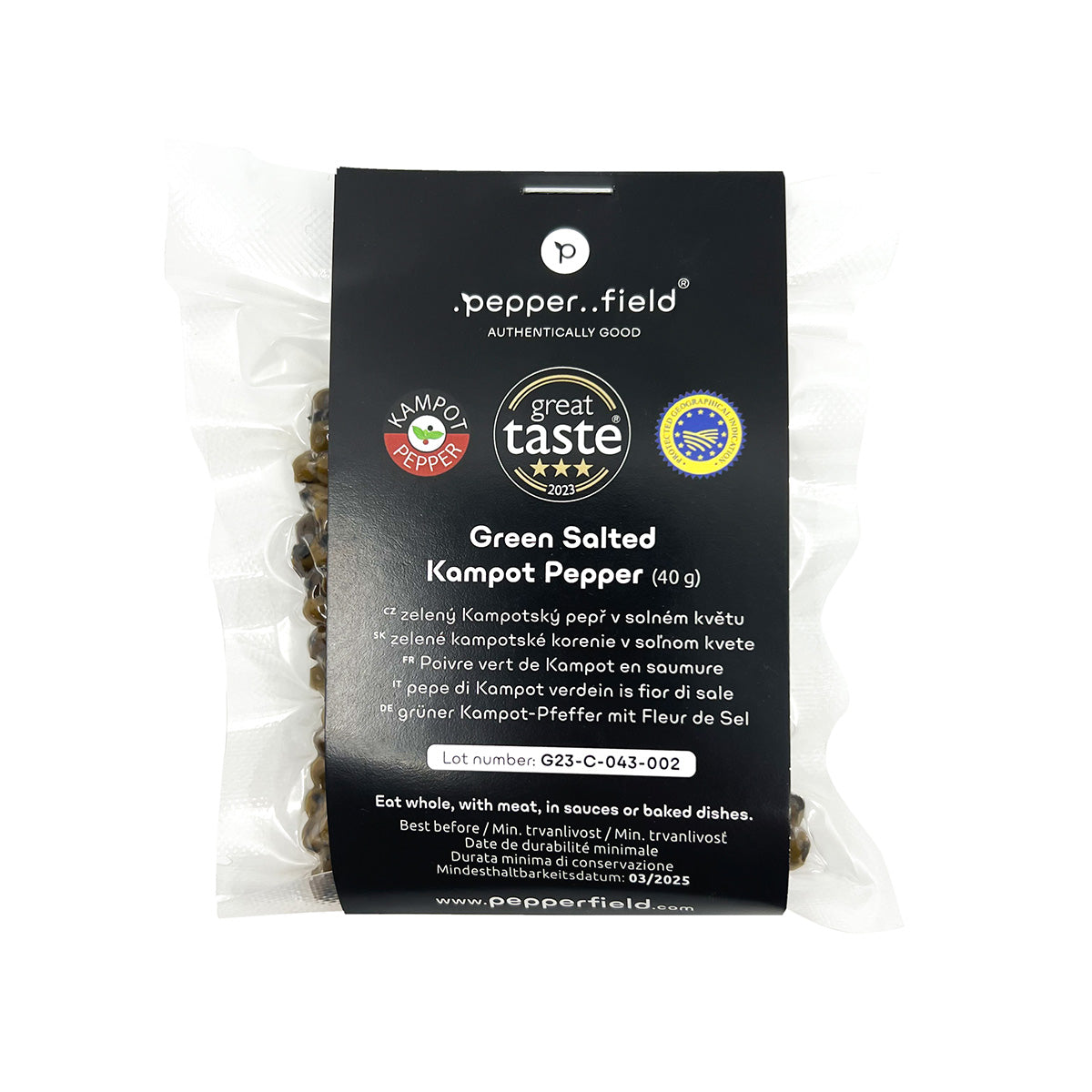 Green Kampot  pepper in salt flower 40 g