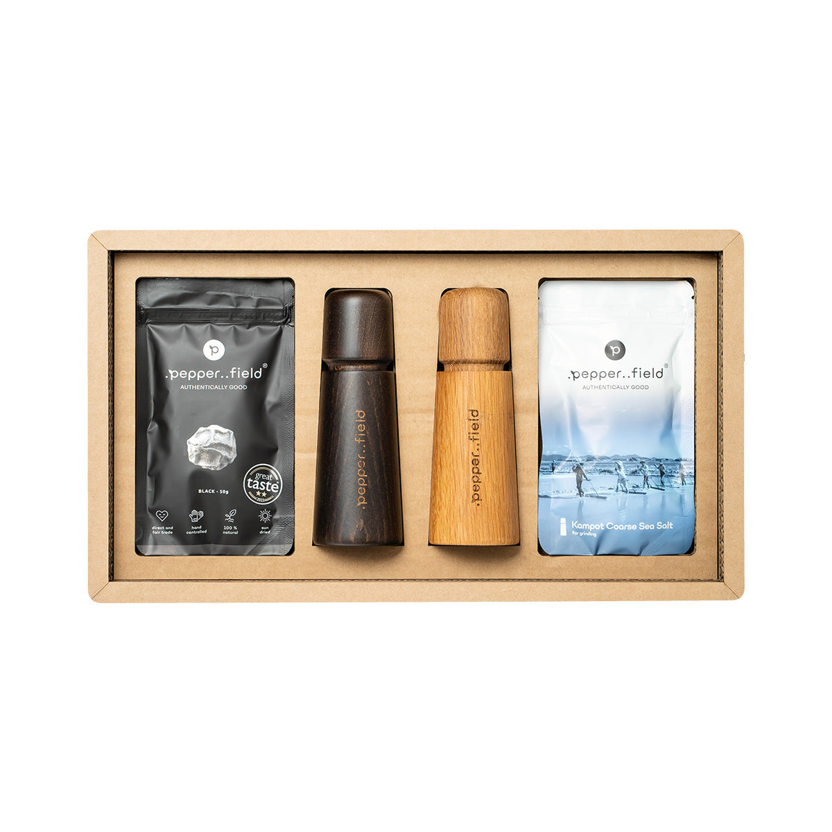 Gift cardboard box – Scandinavian mills with Kampot  pepper (50 g) and sea salt (120 g)