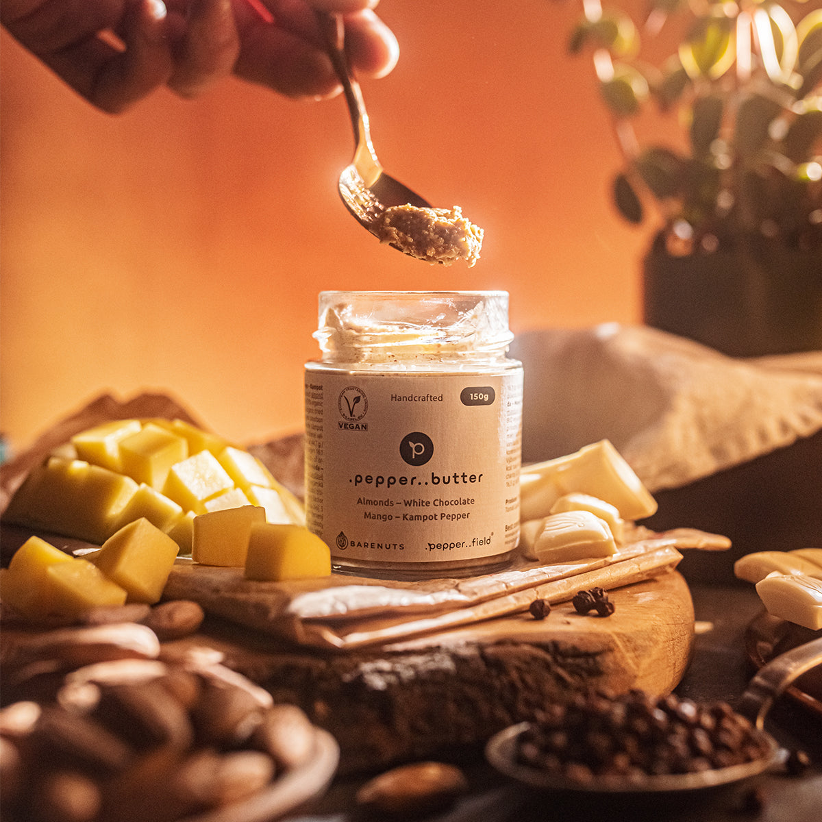 Almond butter with white chocolate, mango, and Kampot  pepper 150 g