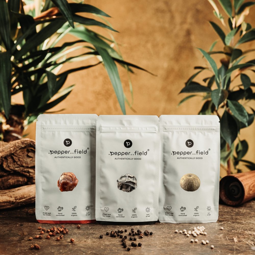 Pepper starter pack – Kampot  black, red, and white pepper (3× 20 g)
