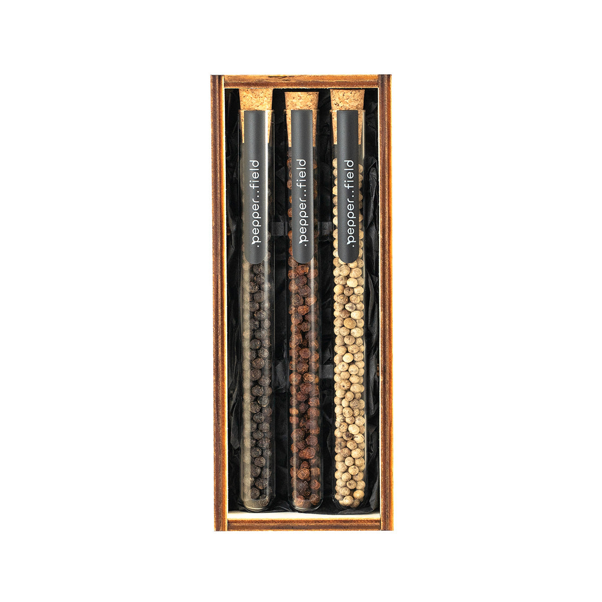 Ensemble de petits tubes à essai en verre dans un coffret cadeau en bois (3x10g)