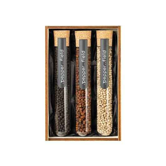 Ensemble de grands tubes à essai en verre dans un coffret cadeau en bois (3x70g)